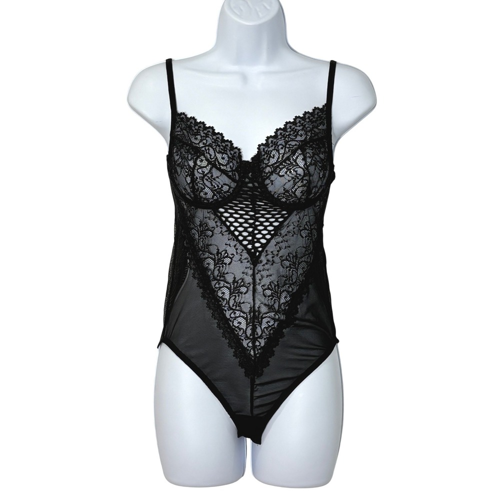 Kikiriki Womens Black Lace Mesh Bodysuit Size S Boudoir Vamp Goth Dark Feminine